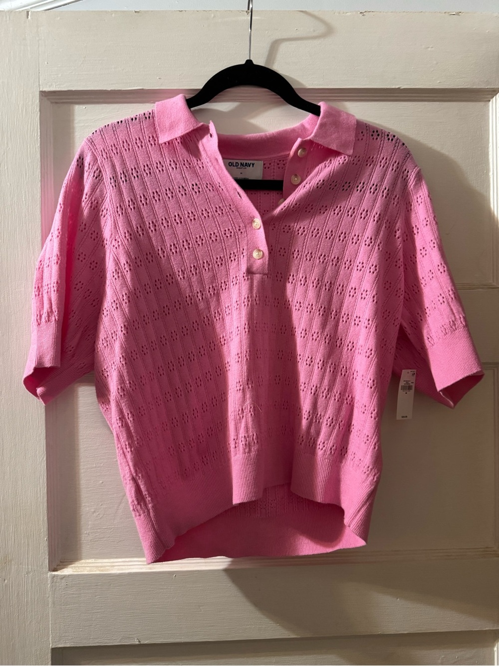 Old Navy Pink Eyelet Knit Polo Top